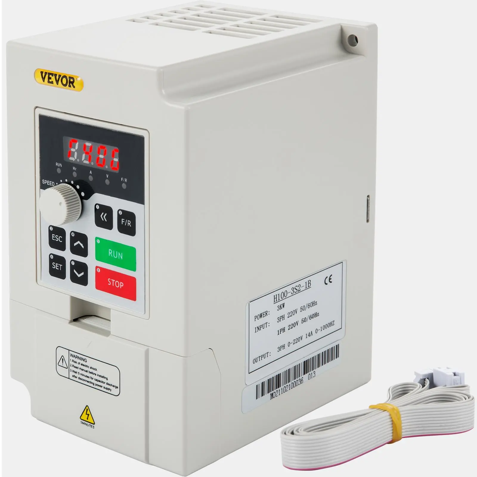 VEVOR 3KW Variable Frequency Drive - AC 220V 1/3 Phase Input, 3 Phase Output, 4HP CNC Motor Speed Controller for Pump, Compressor, CNC Milling Machine [Back to School]