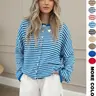 Women's Striped Casual Long Sleeve Loose Knit Sweater, Lady Tops, Womenswear, Lightweight Fall & Winter Fashion, Button Front Open Front Design, Knitwear