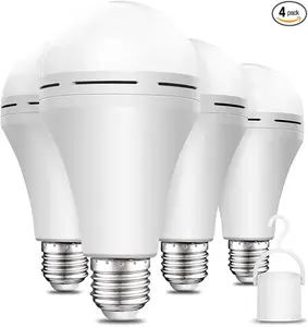 4 Pack Emergency-Rechargeable-Light-Bulb, Stay Lights Up When Power Failure, 1200mAh 12W Equivalent LED Light Bulbs for Home, Camping, Tent (E27, with Hook) (Daylight)