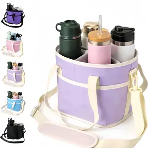 4-Compartment  Drink Caddy, Family Size Multiple Tumbler Carrier with Adjustable Shoulder Strap, Portable Cup Holder for Beach, Hiking, Road Trips & Daily Use outdoorfun