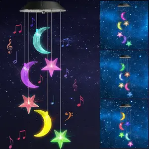 Toodour Solar Wind Chimes, Color-Changing Wind Chimes of the Moon and Stars, LED Decorative Ceiling Lamp, Gift for Daughter or Mother, Waterproof Outdoor Moon and Star Lamp, Suitable for Beaches, Gardens, Patios, Courtyards and Outdoor Decoration