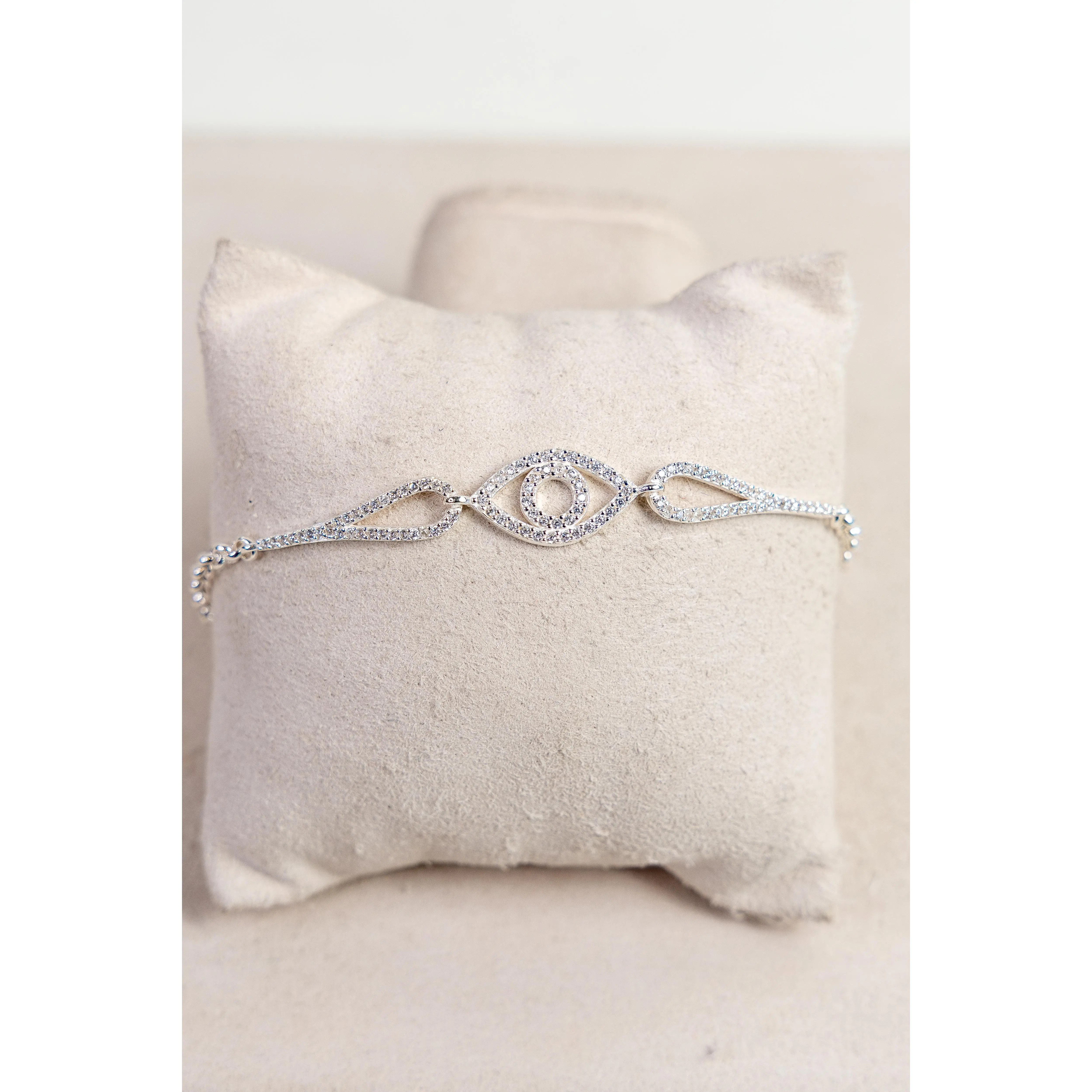 925 Silver CZ Bracelet with Eye Design Elegant Jewelry for Women