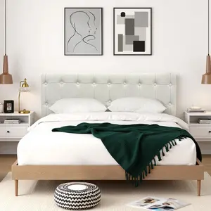 Modern Tufted Bed Headboard, Soft Sponge Padded Upholstered Backboard, Adjustable Button-Tufted Headboard for Twin/Full/Queen Bed Frames