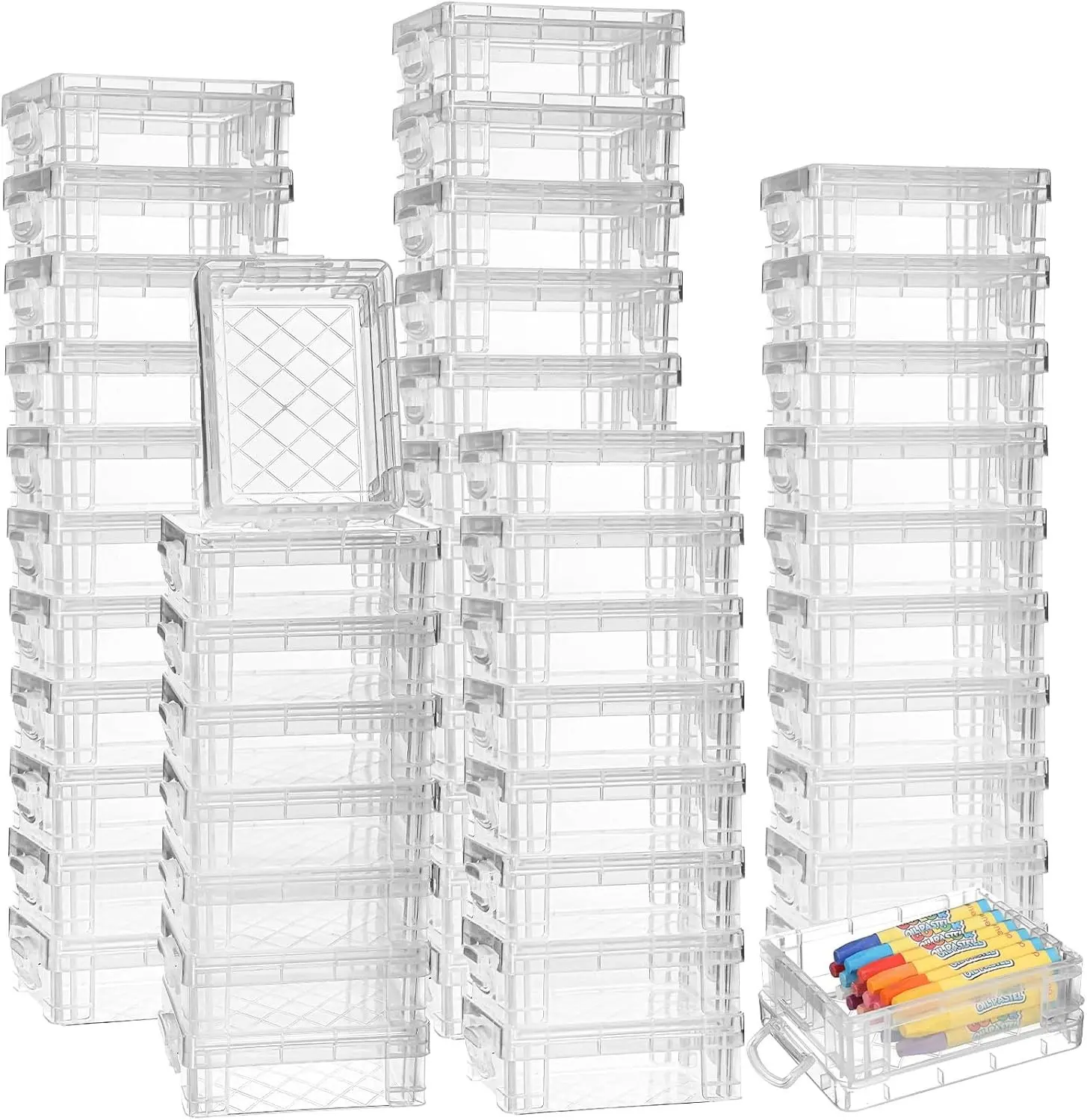 50 Pcs Plastic Crayon Box with Lid 4.8 x 3.4 x 1.6 In Crayon Storage Containers Bulk for Office School Classroom Supplies Pen Pencil Art Crafts(Clear)