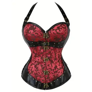 Tummy Control Lace Up Jacquard Halter Strapless Corset, Push Up Body Shaper for Women's Lingerie & Shapewear