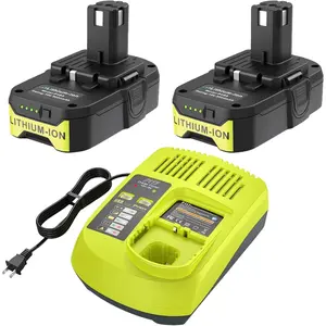P103 18V 3000mAh 2-Pack Replacement  and P117 12V-18V  Replacement Charger, Compatible with Ryobi P100 P102 P104 P105 P107 P108 P109 P190