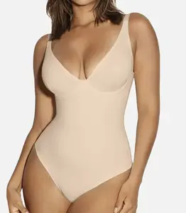 Women's Deep V Plunge Shaper Bodysuit - Tummy Control, Anti-Slip, Trim Lace, Smooth, Stylish, Compression, Basic, Comfortable Bodycon Shapewear for Everyday Wear, Style