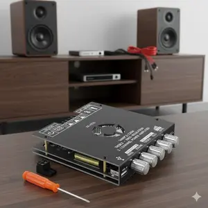 ZK-HT21 Bluetooth Amplifier Module, 2.1 Channel 160W+160W+220W Hi-Fi Audio System, Bluetooth 5.0 Wireless, AUX/USB Input, Bass/Treble Knob Control, Subwoofer Compatible, DC15-36V Wide Voltage, TDA7498E Chip for High Power Output