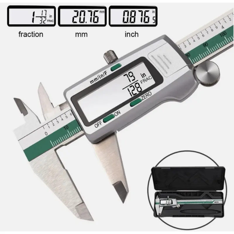 Digital Display Vernier Caliper, 150mm Stainless Steel Hand Measuring Tool with Fraction, MM, Inch Units