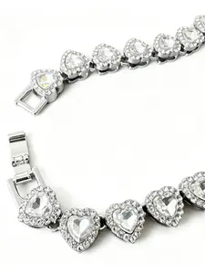 Iced Out Heart Shape Tennis Chain Necklace for Women, Silver Color Bling Cz Diamond Choker, Hip Hop Jewelry Gift, All Seasons Casual Style