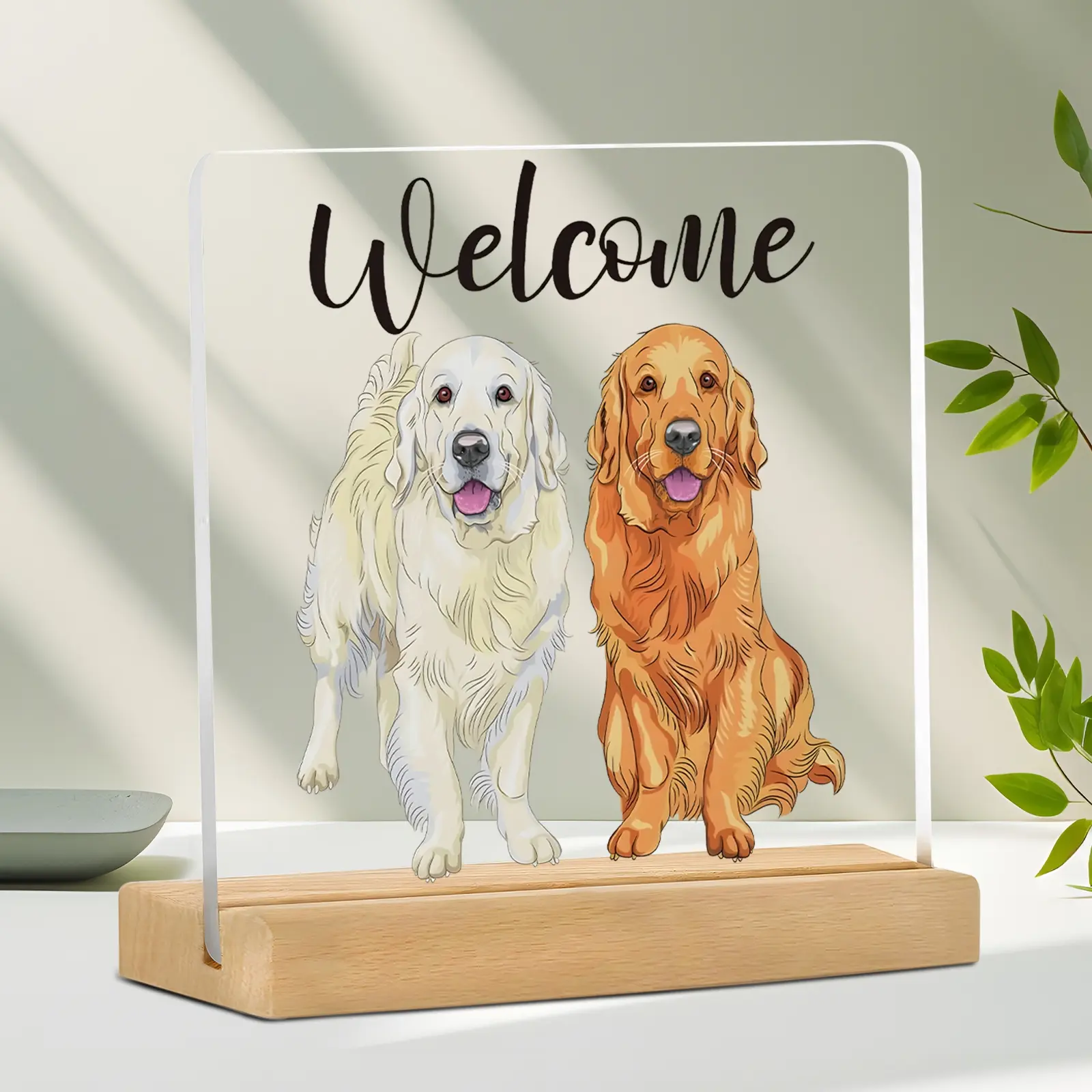 Acrylic Golden Retriever Dog Figurine, Modern Desktop Art Decor, Farmhouse Style Home Decoration Gift, Acrylic Statue