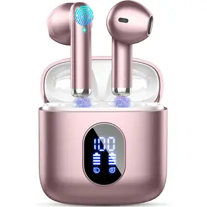 Wireless Earbuds, Bluetooth Headphones 5.4 with ENC Noise Cancelling Mics, 30H Bluetooth Ear Buds 3D Bass with LED Display Charging Case, IP7 Waterproof Wireless Earphones for Android, iOS, Rosegold