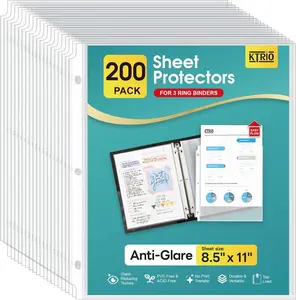 KTRIO Non Glare Sheet Protectors 8.5 x 11 inch 200 Pack, Clear Page Protector for 3 Ring Binder, Plastic Sleeves for Binders, Top Loading Paper Sheets Document Sleeve Letter Size, Office & Home