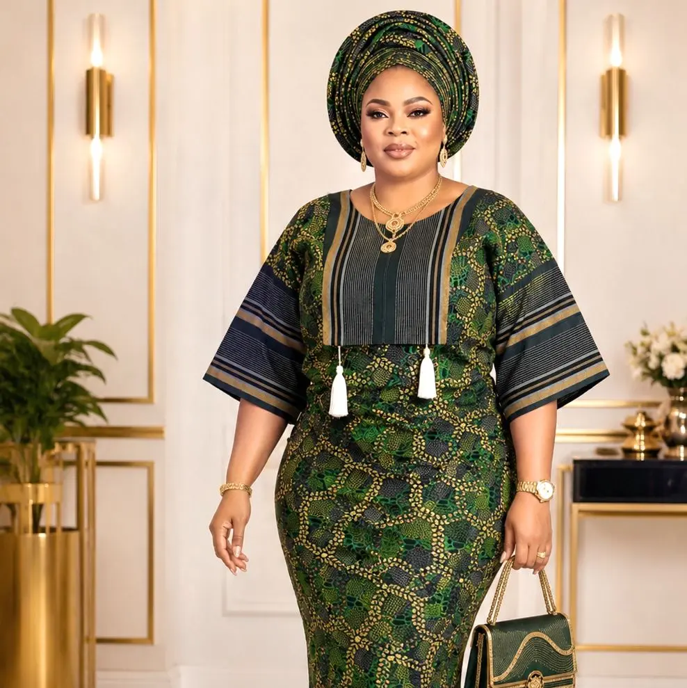 Elegant Ankara & Aso Oke Iro and Buba Set | Nigerian Traditional Outfit | African Wedding Attire | Yoruba Party Wear
