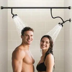 Dual Shower Head for Couples, High Pressure Double Shower Heads for Two People Rod, Two Showerhead System Fit 2 Person, Birthday Gifts for Women Men, Spa-Like (Black) Segmented Design
