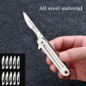 Stainless Steel Folding Knife, Quick Open Craft Knife, Outdoor Small Pocket Knife, Sharp Replaceable Blade, Portable Camping Tool, Stainless Steel Knives
