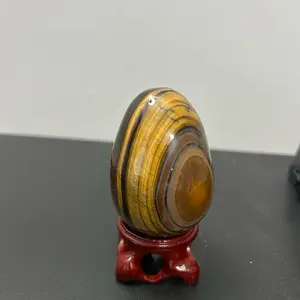 Tigers Eye Egg Carving Crystal with Holder for Fengshui and Home Decoration