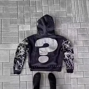 American letter foam print street trend Y2K destruction hoodie loose pullover sweater Casual Long Sleeve