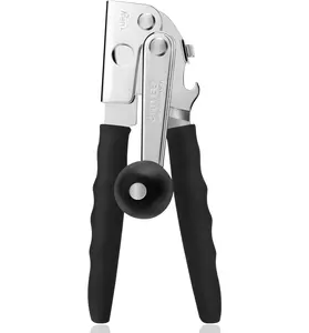 Commercial Can Opener, UHIYEE Hand Crank Can Opener Manual Heavy Duty with Comfortable Extra-long Handles, Oversized Knob, Large Handheld Can Open Easy for Big Cans, Black