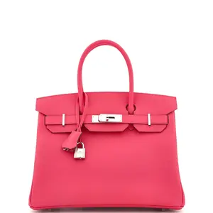 Pre-owned HERMÈS Leather Top Handle Bags Hermes Birkin Handbag Rose Mexico Epsom with Palladium Hardware 30 by Rebag