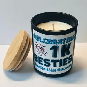 Star’s Shining Gifts TikTok Bestie Milestone Celebration Candles 6 ounces scented with Stress Relief Eucalyptus Levander and Cedar Handmade in Ohio