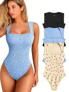 Women's SexySquare Neck Sleeveless Tank Top DesignStretchy, Soft Knit Womenswear,Women's 2 Piece Ribbed Bodysuits womenswear lady