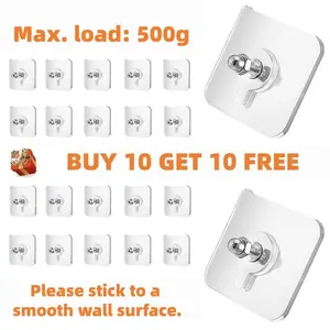 Upgraded, thicker, and more durable. Buy 10, get 10 free. 20 self-adhesive hooks. Wall-mounted self-adhesive hooks. Ideal for bathroom and kitchen decor.