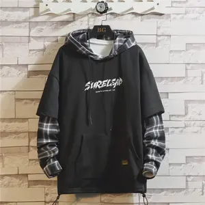 Black Patchwork Hoodies Autumn Spring Men's Sweatshirts Hiphop Punk Streetwear Casual Pullover New Plaid Hoodies