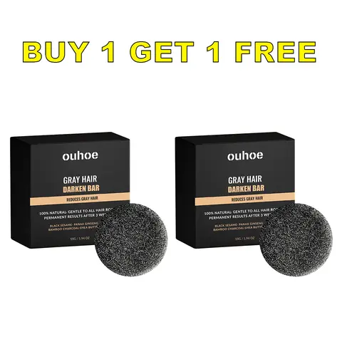 Buy 1 Get 1 Free All-Natural Black Hair Dye Shampoo Bar, Non-Toxic Paraben-Free Haircare, Grey Coverage Root Touch-Up, Nourishing Gentle Moisturizing Formula, Long-Lasting Black Shine, Easy At-Home Use for Men-Women with Charcoal Conditioner, At-Home Hair
