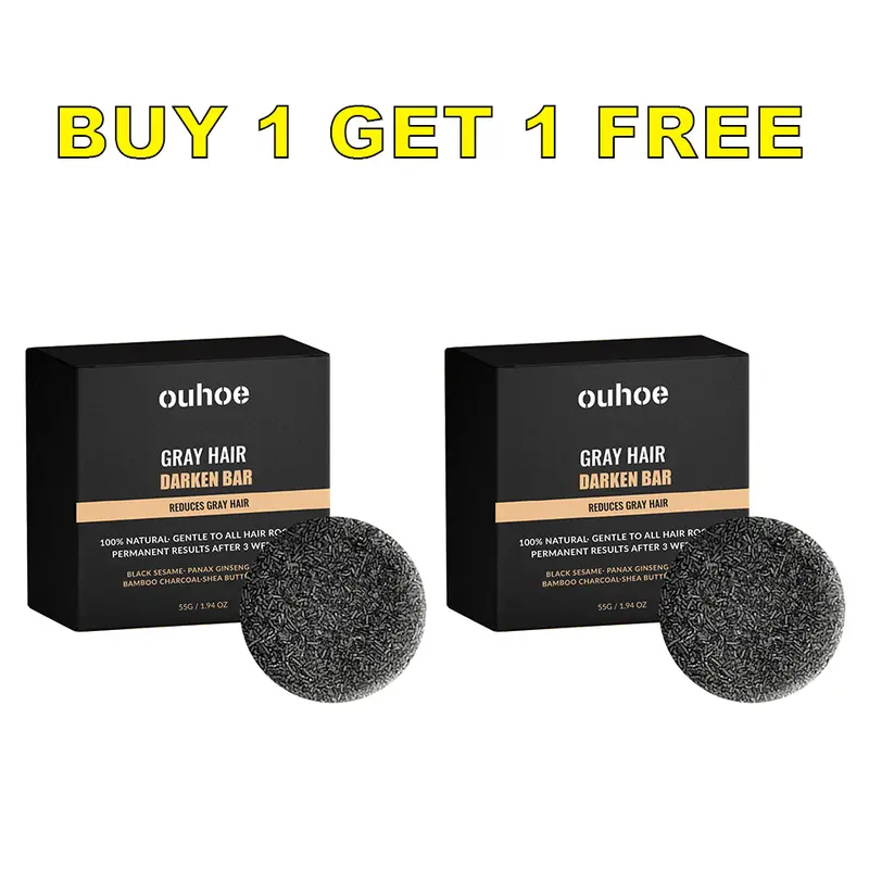 Buy 1 Get 1 Free All-Natural Black Hair Dye Shampoo Bar, Non-Toxic Paraben-Free Haircare, Grey Coverage Root Touch-Up, Nourishing Gentle Moisturizing Formula, Long-Lasting Black Shine, Easy At-Home Use for Men-Women with Charcoal Conditioner, At-Home Hair
