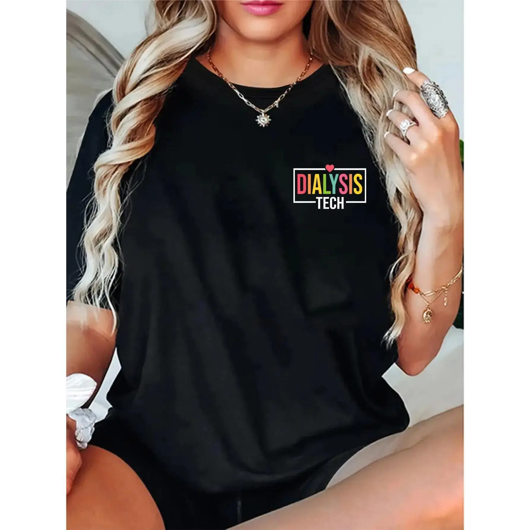 Dialysis Tech Graphic T-Shirt, Unisex Casual Lightweight Short Sleeve Top for Spring, Appreciation Gift for Technicians and RNs, Tops, Shortsleeve, Standard Size, Fitted, Round Neck, Do Not Tumble Dry, Machine Washable, Not 69% Cotton