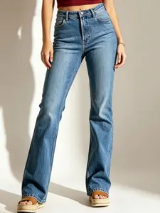 Womenswear Women's Light Wash Vintage Mid-Rise Stretch Jennifer Bootcut Jeans - Slim Waist, Cherry Embroidered, Slim-Fit, Medium, Plus Size Pants
