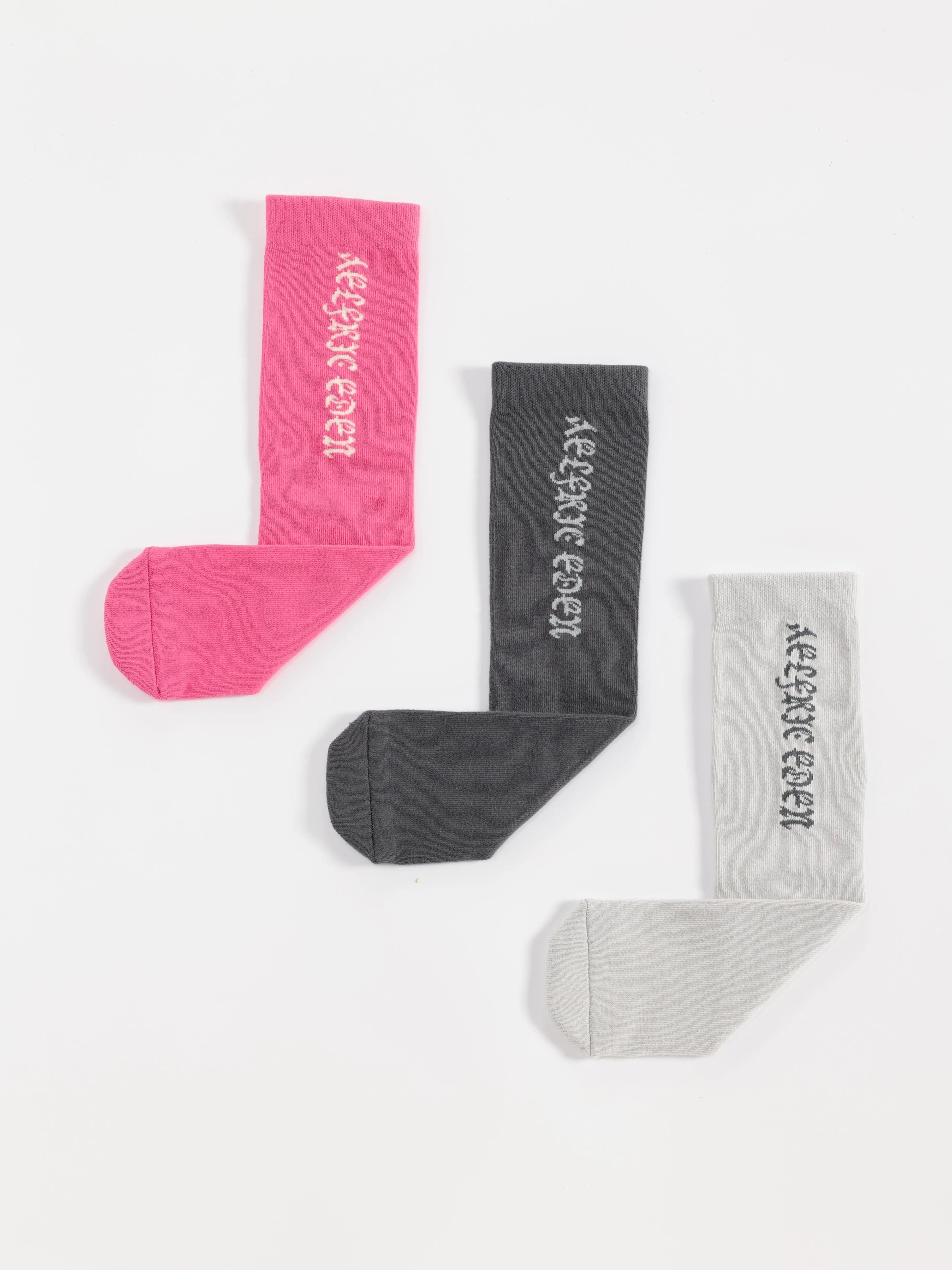 Aelfric Eden Unisex 3-Pack Gothic Lettering Cotton Mid-Calf Socks, Minimalist Breathable Menswear Casual Streetwear Socks