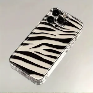 Zebra Stripe Pattern Clear TPU Case for iPhone 11 Pro Max/12/13/14/15 Series, Fashionable Soft Back Cover with Shockproof Protective Design Protection Smartphone