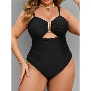 Plus-Size One-Piece Swimsuit with Wrap Cover-Up, 2pcs Set for Summer Beach Vacation Fashion