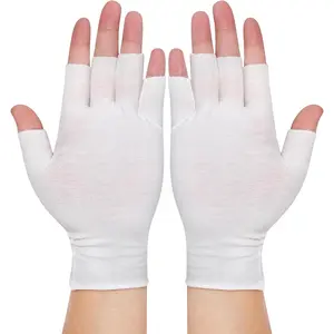 4 Pairs White Fingerless Cotton Moisturizing Gloves for Women, Cut 5 Fingertips, Soft Comfortable for Dry Hands Sleeping Hand Spa Treatment