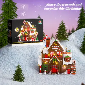 Christmas Building Block Set, Creative Building Blocks, Joyful Christmas Wooden House Snow Village Construction, Includes Treehouse, Santa Claus, Tree Model Toys