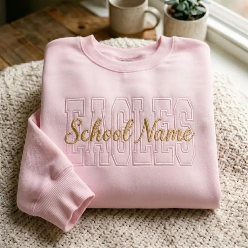 [MADE IN US]Embroidered Custom Mascot Sweatshirt, Back To School Team Name Shirt, Teacher Game Day Crewneck, Custom School Apparel, Tone On Tone Shirt
