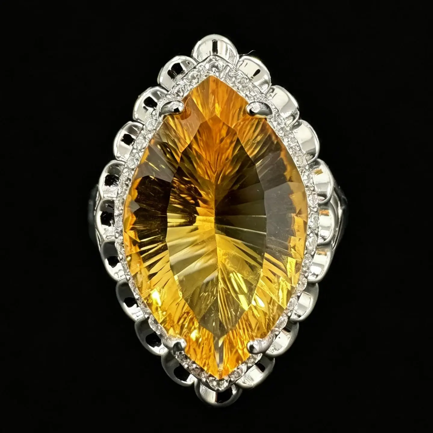 Natural Citrine Ring | 925 Sterling Silver Adjustable Ring 19*12mm Marquise Cut Gemstone Jewelry