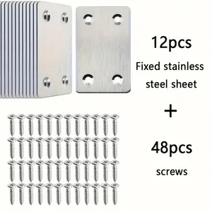 12-Pack 4-Hole Flat Straight Brackets, Includes 12 Countersunk Screws & 48 Pan Head Bolts, Stainless Steel Heavy-Duty Corner Connectors