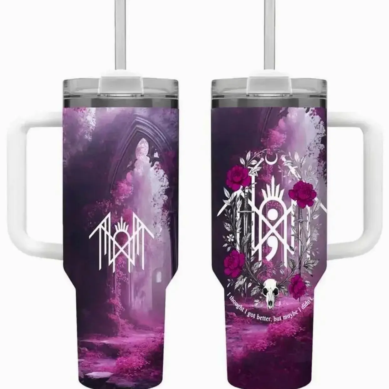 [No Straw] SlepT0ken Music 40oz Tumbler With Handle – The Cult Band Tumbler Gift – Retro The Masked Band Water Bottle - Gift For Fans