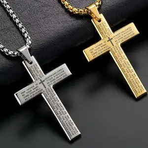 Stainless Steel Cross Pendant with Bible Verse Engraving for Men Women Gold Silver Options Engraved Necklace Daily Wear Necklace