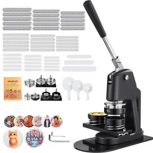 VEVOR Button Maker Machine, 1.26/2.28/2.95 inch 3-in-1, Plastic Pin Maker with 300pcs Button Parts, Circle Cutter and Magic Book, Reinforced Ergonomic Handle, for DIY Badges, Personalized Pins, Black