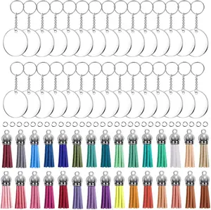 120PCS Acrylic Keychain Blanks Kit - 30 Keychain Rings, 30 Jump Rings, 30 Clear Discs, 30 Tassels - DIY Craft Supplies for Jewelry Making, Vinyl Stickers & Personalized Gifts