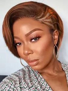 13*4 Lace Front Short Pixie Braid Hairstyle Wig with Side Braids - Handmade Cornrow Human Hair, Pre-braided Short Straight Wig for Women, Natural and Fashionable Side Braided Cornrow Hairstyle, Suitable for Holidays, Festivals, Parties, etc.