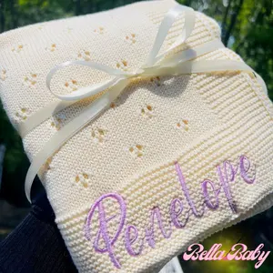 Pointelle Knit Blanket Embroidered