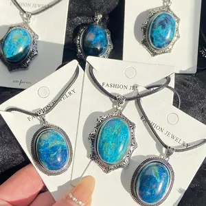 High Quality Blue Azurite Pendant Crystal Gemstone Necklace Women Men Jewelry
