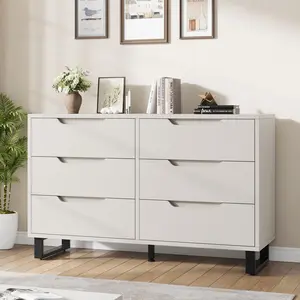 Vertical Dresser 47.2 Inch Wide 6 Drawers Solid Wood Structure Large Storage Cabinet for Bedroom Home Decor