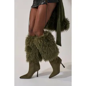 AZALEA WANG VENDRISS OLIVE STILETTO FUR BOOTIE