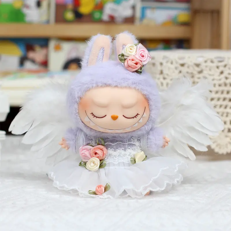 Labubu 17cm DIY Doll Making Clothes  Invisible Wings Princess, Heartbeat Macaron Labubu Soft Cuddly Gift Lifelike Newborn Reborn
